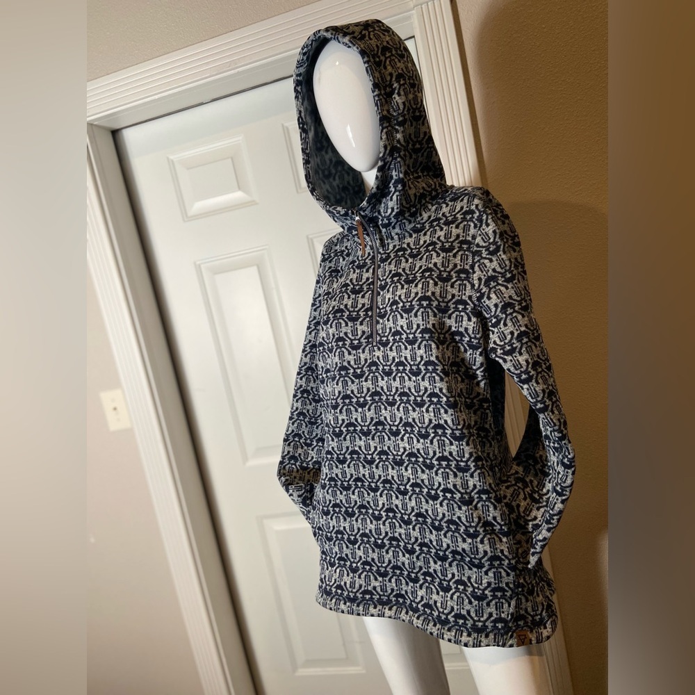 LIV~Cozy~Abstract~Soft~Fleece~Quarter Zip~Pullover~Hooded~Jacket~Pockets~Size XL